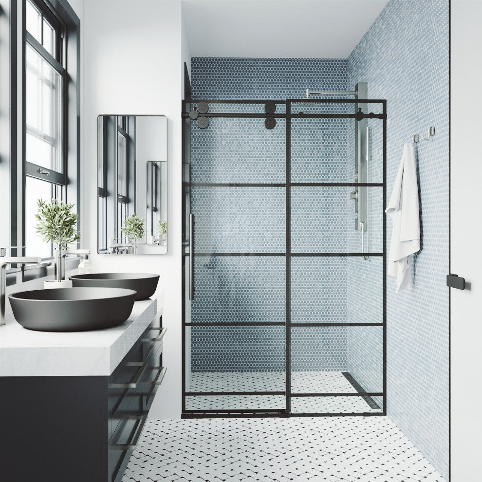 VIGO Elan 56" to 60" W x 74" H Frameless Sliding Shower Door in Matte Black