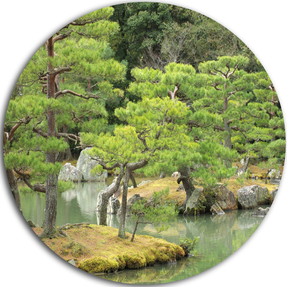 Japanese Garden In Early Autumn, Landscape Photo Disc Metal Art, 38"