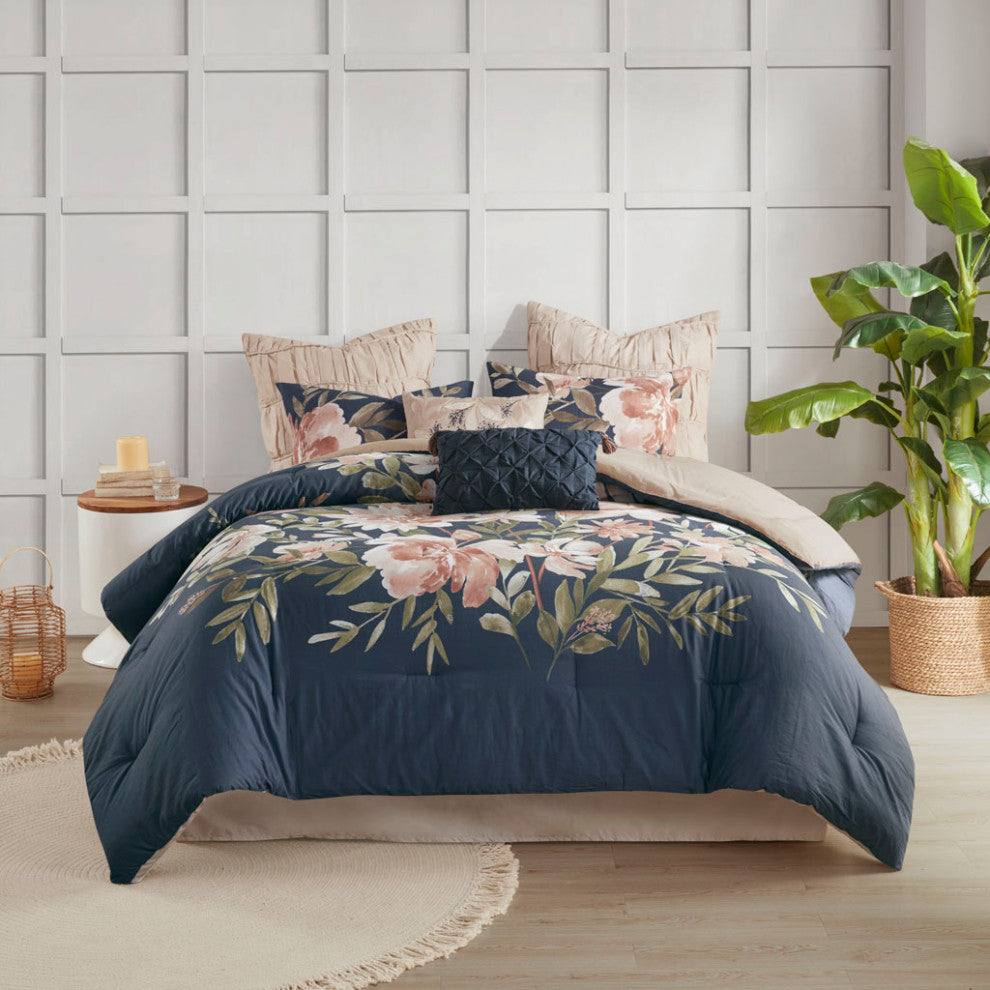 Madison Park Camillia 8 Piece Cotton Comforter Set in Navy