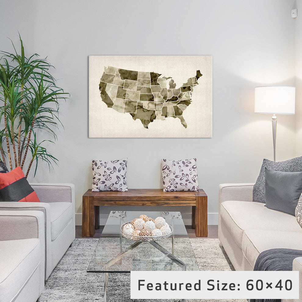 "Usa Water Color Map II" Wrapped Canvas Art Print, 26x18x1.5