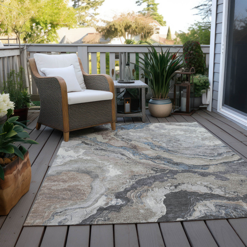 Machine Washable Indoor/Outdoor Chantille ACN1908 Taupe 5' x 7'6" Rug
