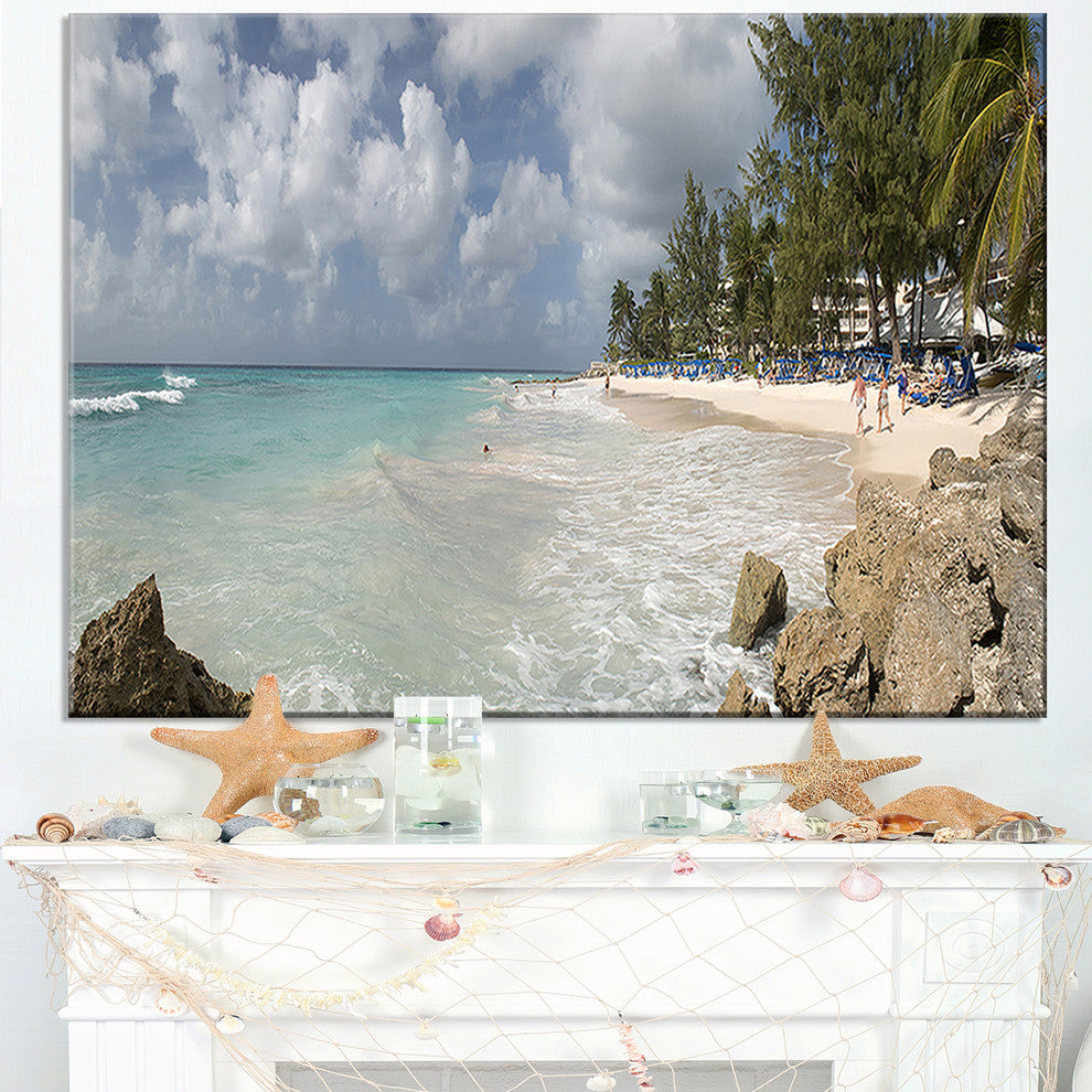 "Barbados Island White Seashore" Modern Seascape Wall Art, 40"x30"