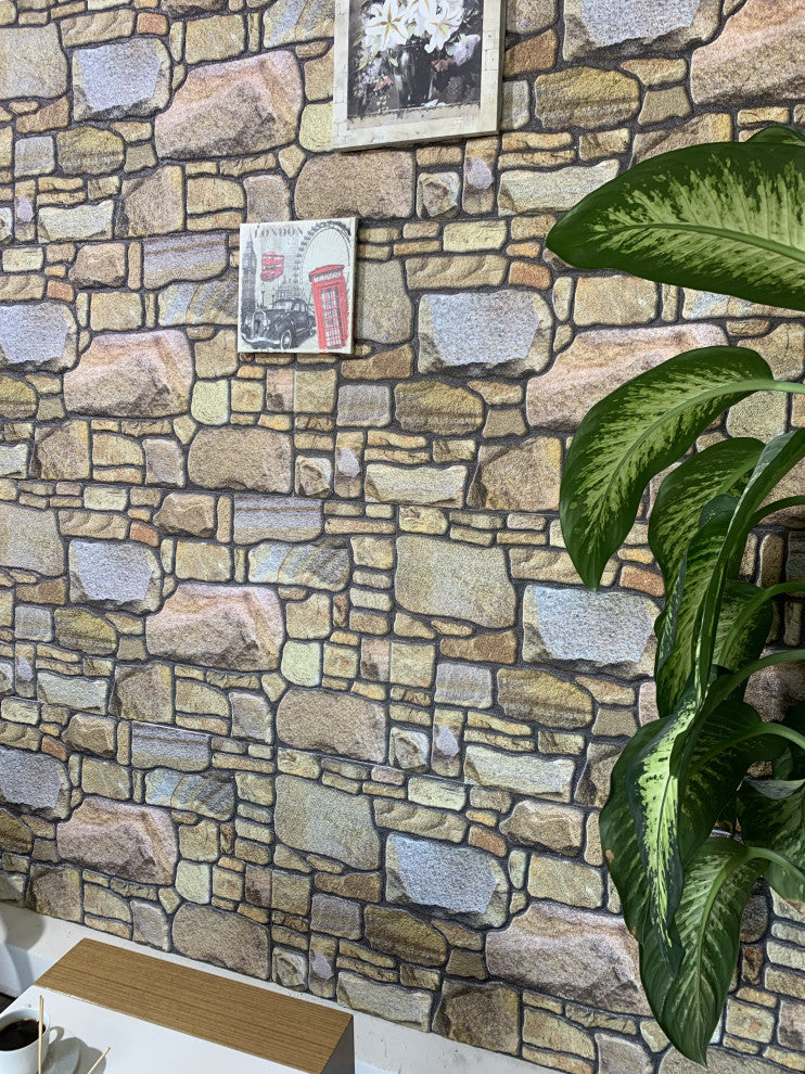 Faux Stone 3D Wall Panels, Beige Bronze Lilac, Set of 10, Covers 54 sq ft