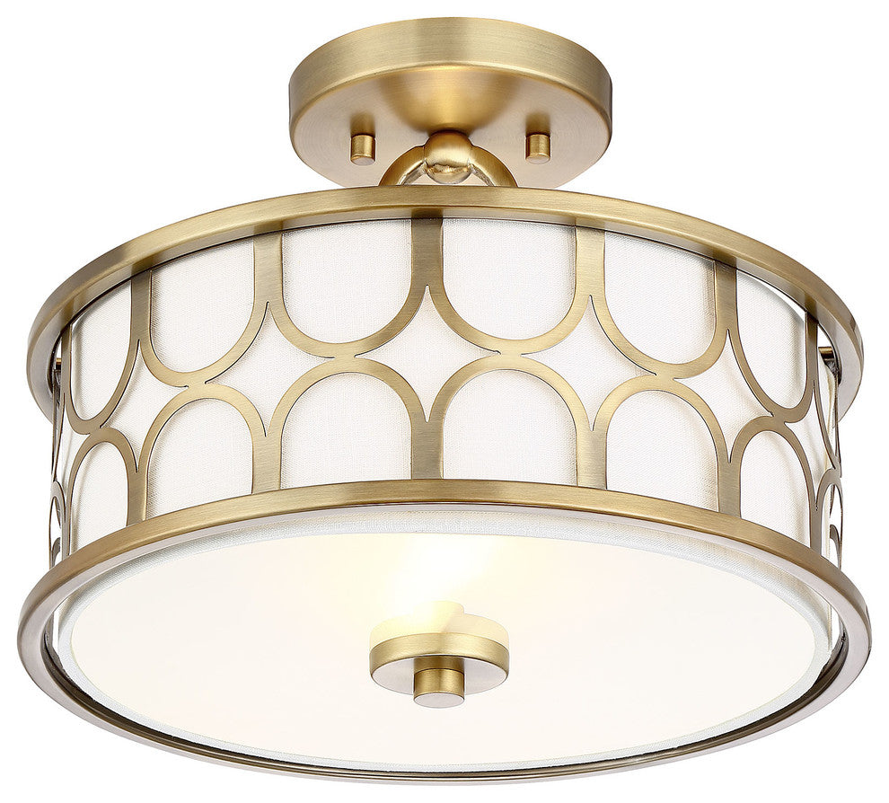 2-Light Semi-Flush Mount, Natural Brass