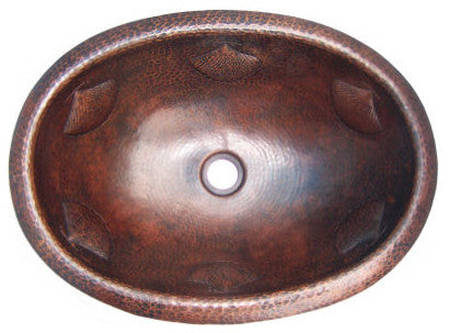 Hammered Oval Oyster Bathroom Copper Sink