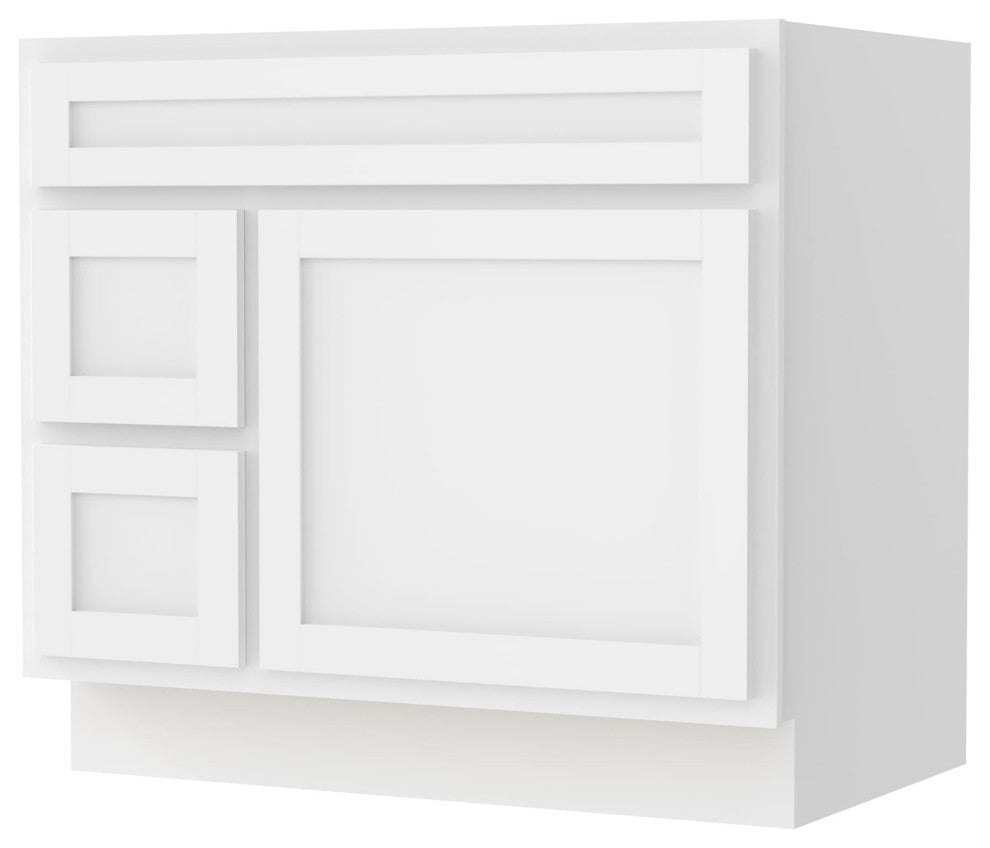 Vanity Art Vanity Base Cabinet, No Top, Drawers on Left, 36", White