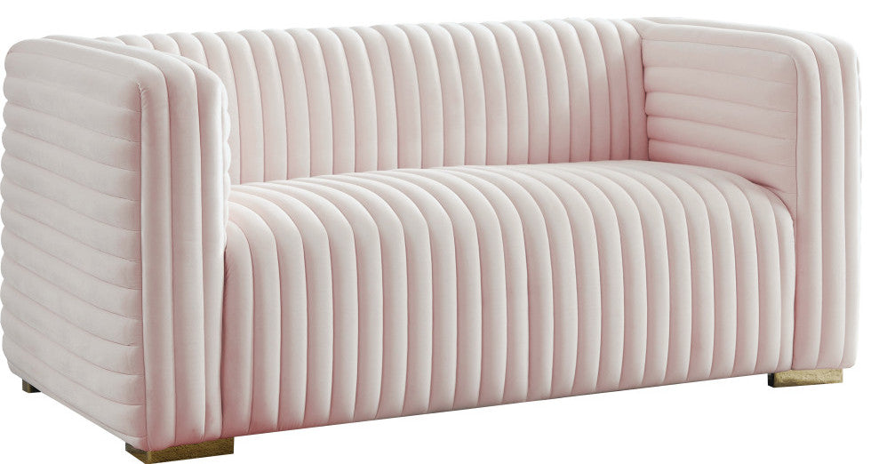 Ravish Velvet Upholstered Chair, Pink, Loveseat