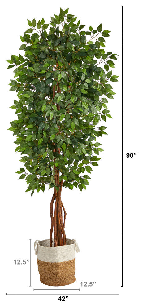 7.5ft. Artificial Deluxe Ficus Tree with Handmade Jute & Cotton Basket