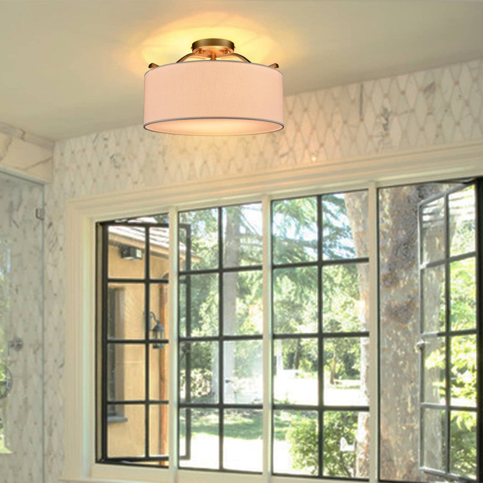 Modern Fabric Drum Ceiling Light,Brass