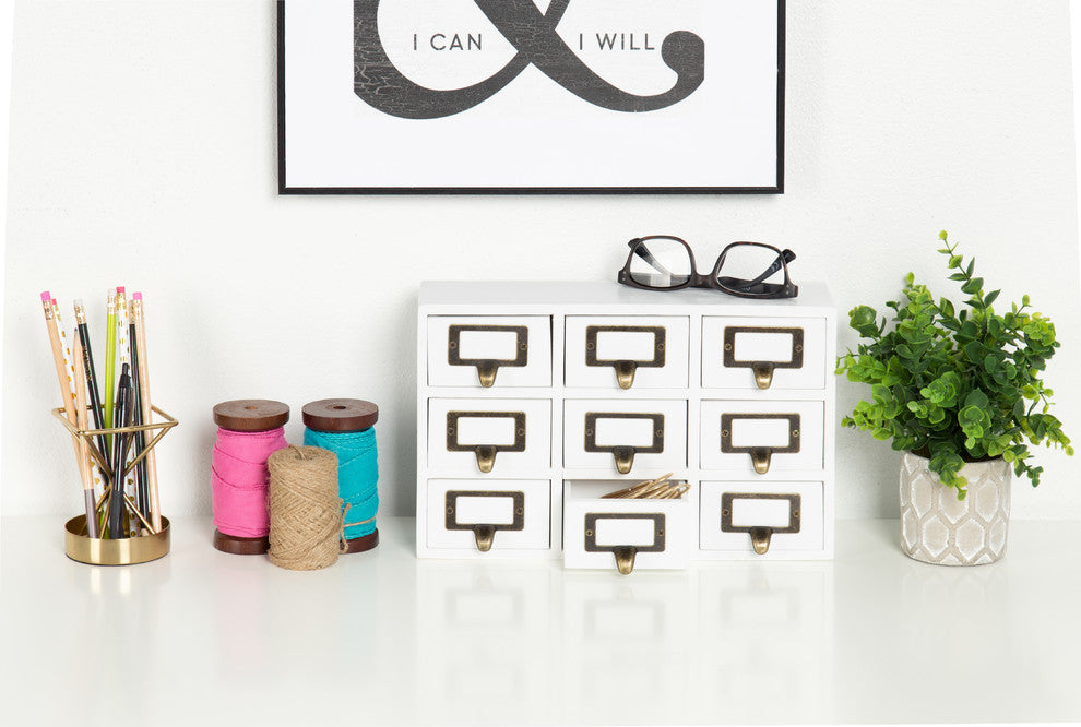 Desktop Organizer Wood Apothecary Drawer Set, White