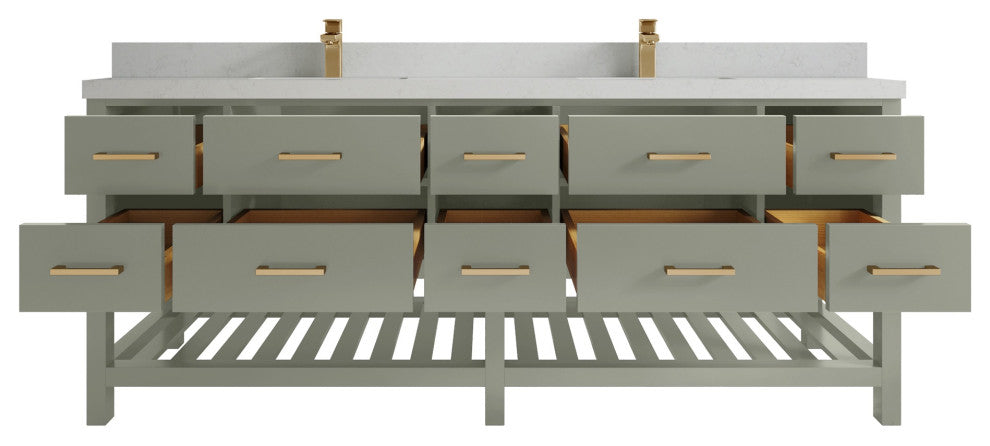 Parker 84" Double Sink Bath Vanity in Evergreen  2" Carrara Quartz