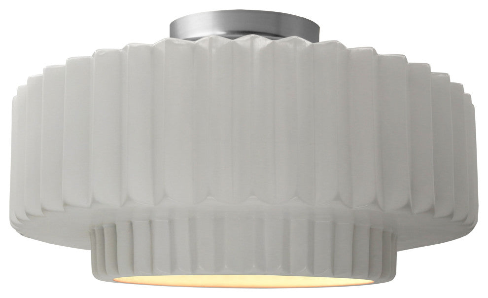 Radiance Large Tier Pleated Semi-Flush, Bisque Frame, Brushed Nickel Metal, LED