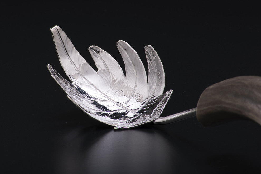 Fern Pasta Server, Silver, Burr Antler Handle