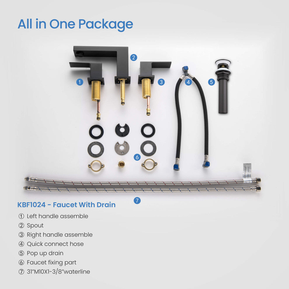 Cube 8" Widespread Bathroom Sink Faucet With Drain Assembly, Matte Black