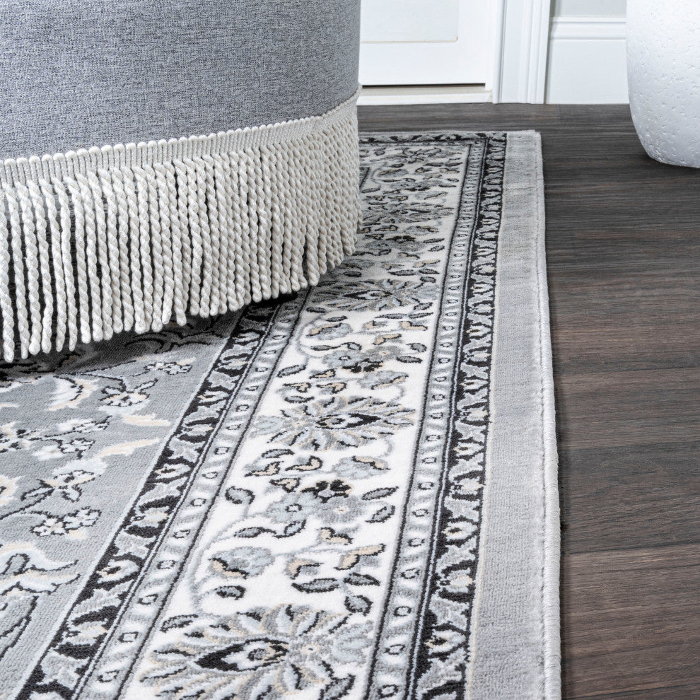 Palmette Modern Persian Floral Area Rug, Gray and Ivory, 3x5