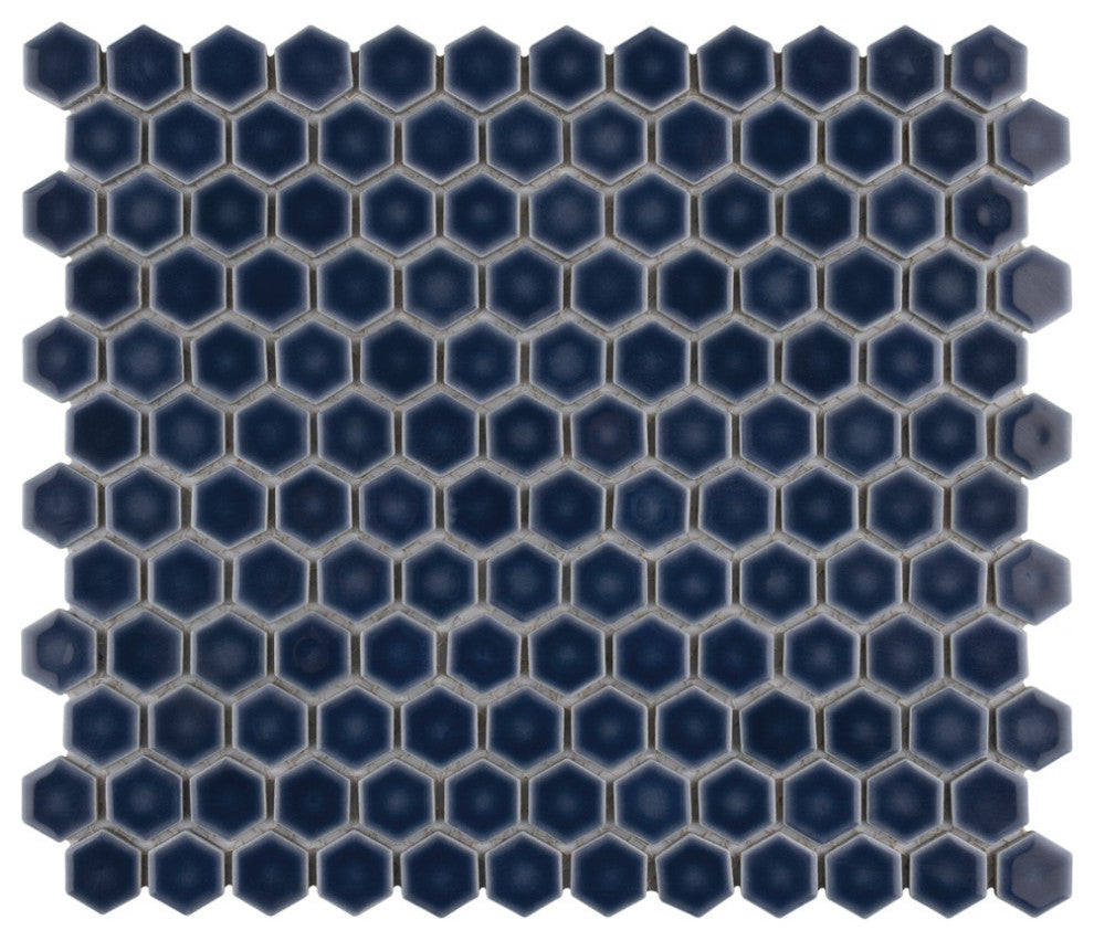 Hudson 1" Hex Denim Blue Porcelain Floor and Wall Tile