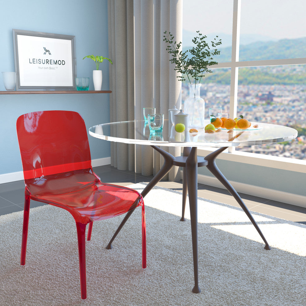 LeisureMod Murray Lucite Stackable Molded Dining Side Chair, Red
