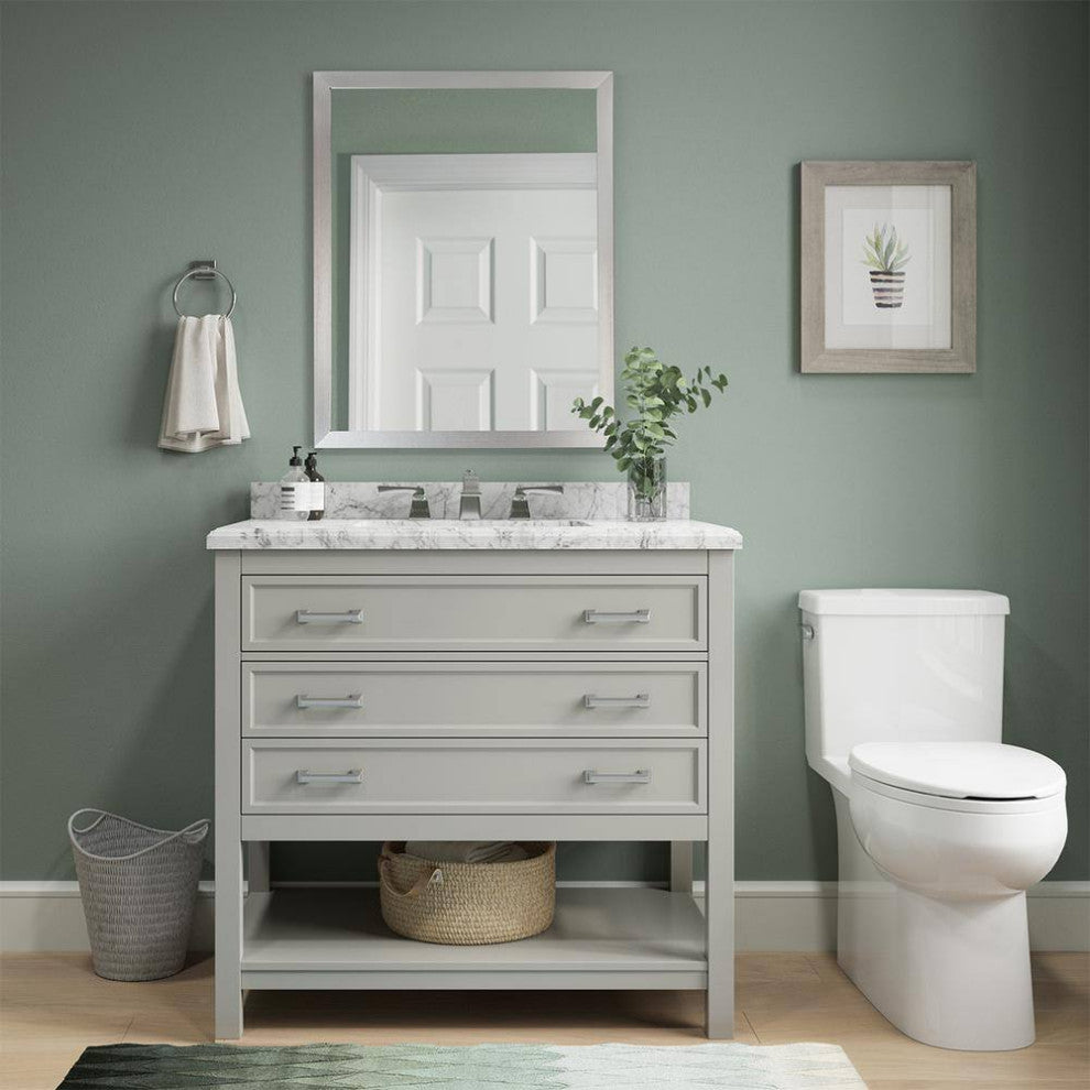 Affinity Bathroom Vanity With Carrara Marble Countertop, Grey, 37 in
