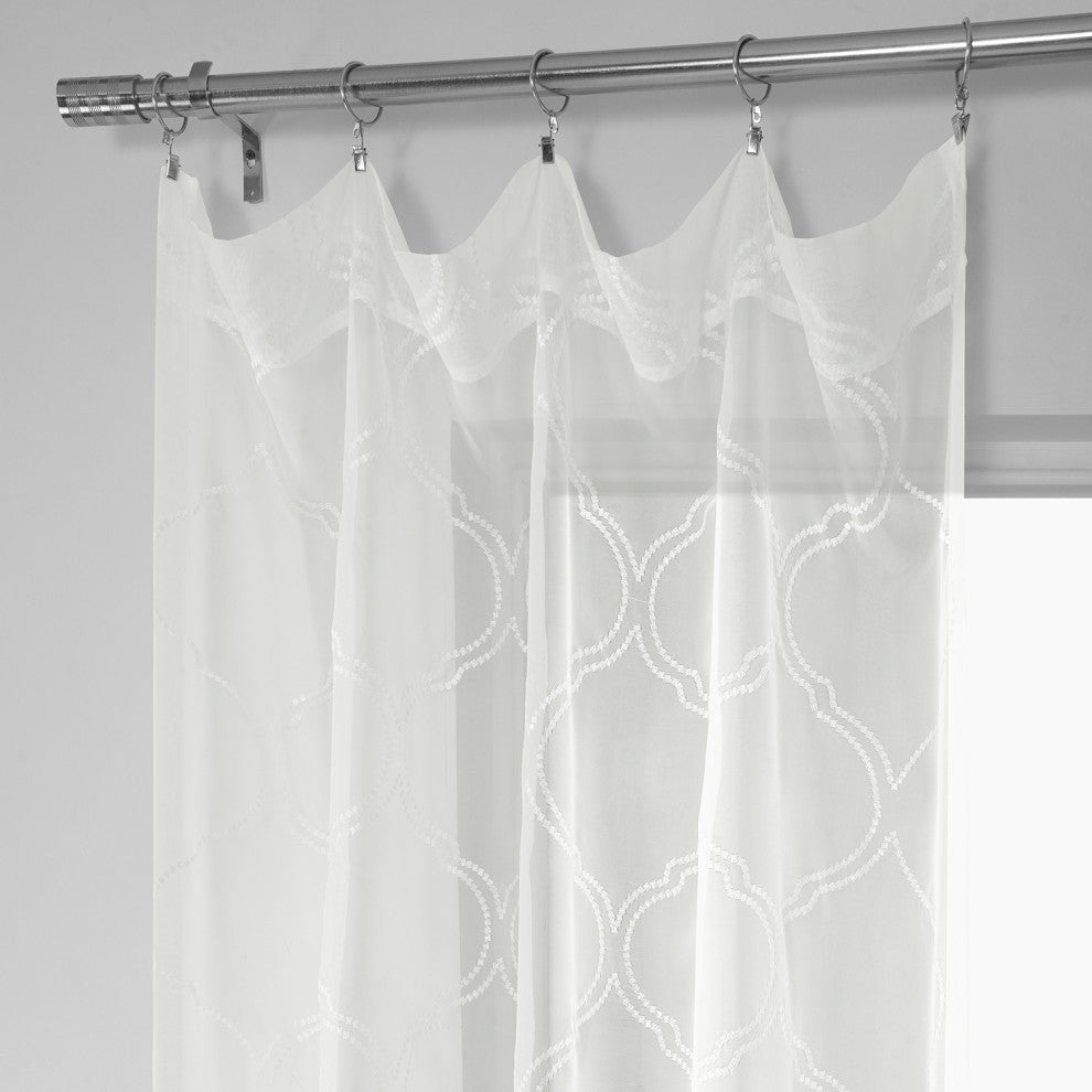 Florentina Embroidered Sheer Curtain Single Panel, White, 50"x96"