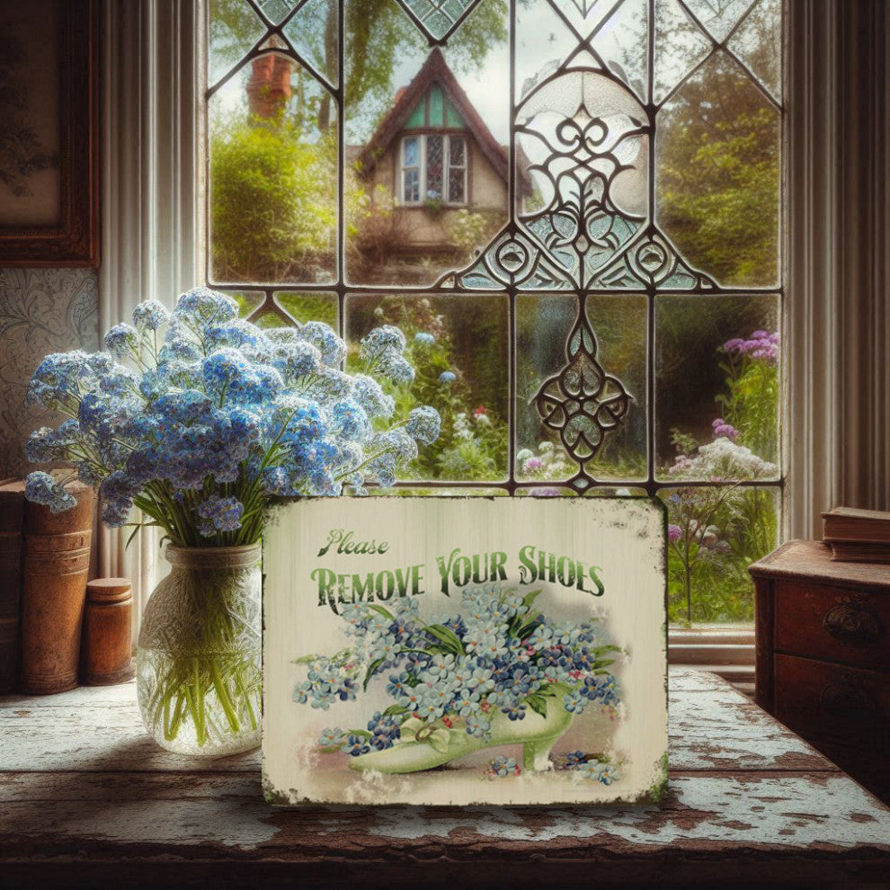 Vintage-Style Victorian Remove Shoes Sign