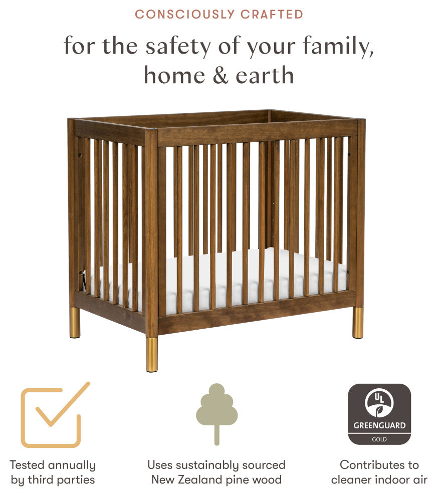 Gelato 4-in-1 Convertible Mini Crib, Natural Walnut & Gold Feet