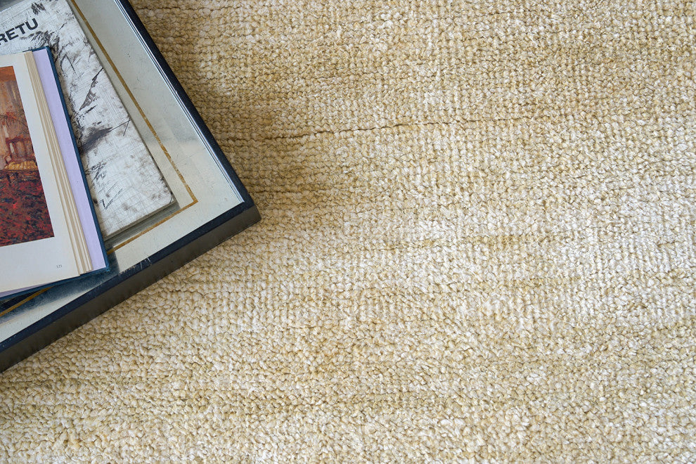 Plush Hand-Knotted Bamboo Silk/New Zealand Wool Gold Area Rug, 12'x15'