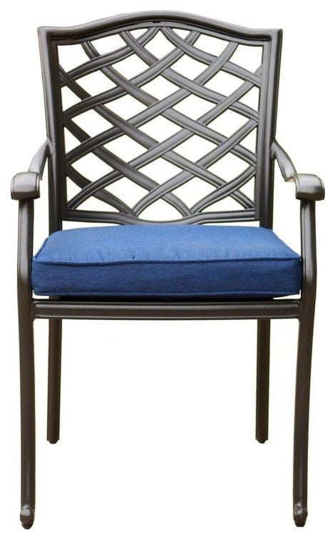 Fletcher Aluminum Dining Arm Chair With Cushion, Set of 2, Blue Olefin