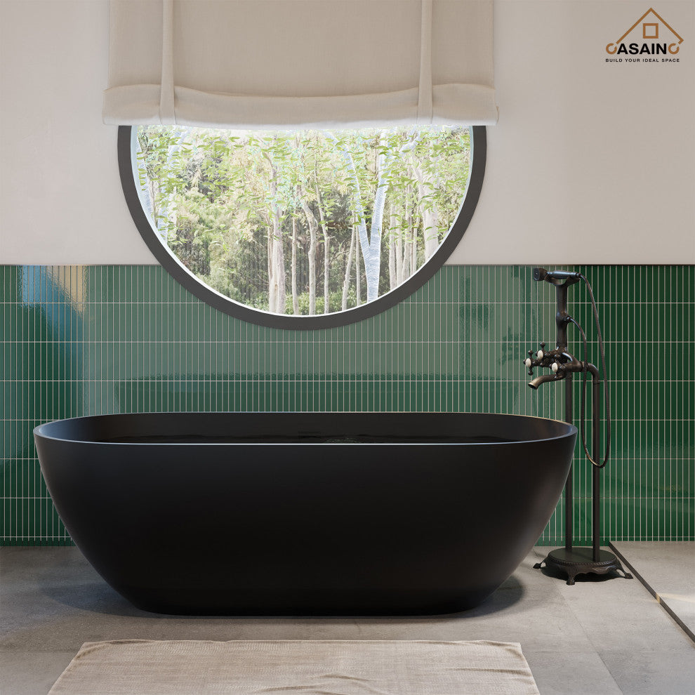 59in Solid Surface Freestanding Bathtub in Matte Black, 59in
