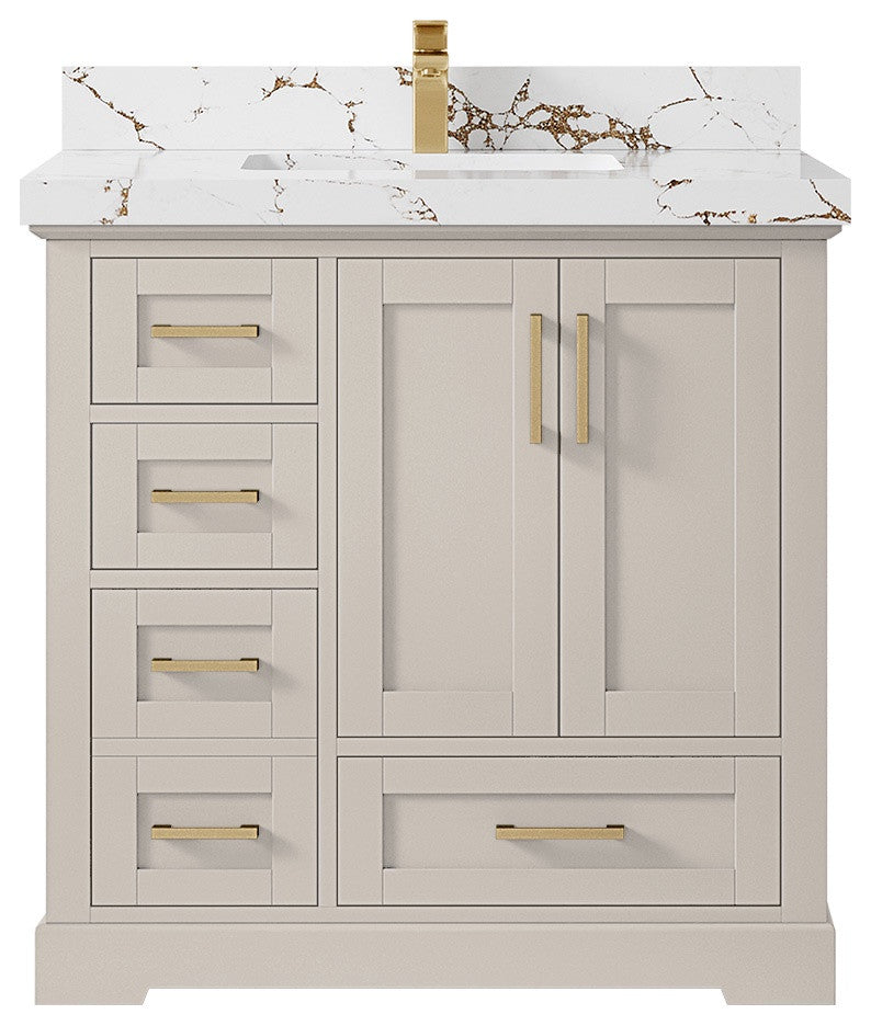 Boston 36" Center Sink Bath Vanity in Fine Grain 2" Viola Brown