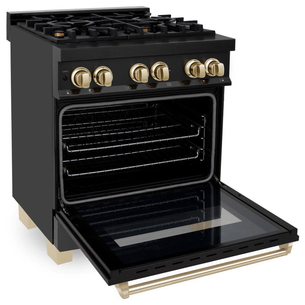ZLINE 30" Dual Fuel Range, Black Stainless Steel With Gold Accents RABZ-30-G