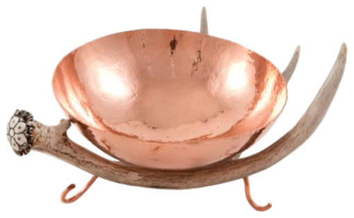 Bowl With Antler Stand, Copper, 12"