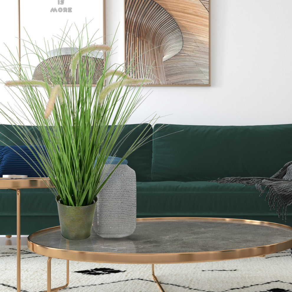 26" Green Cattail Grass In Iron Pot