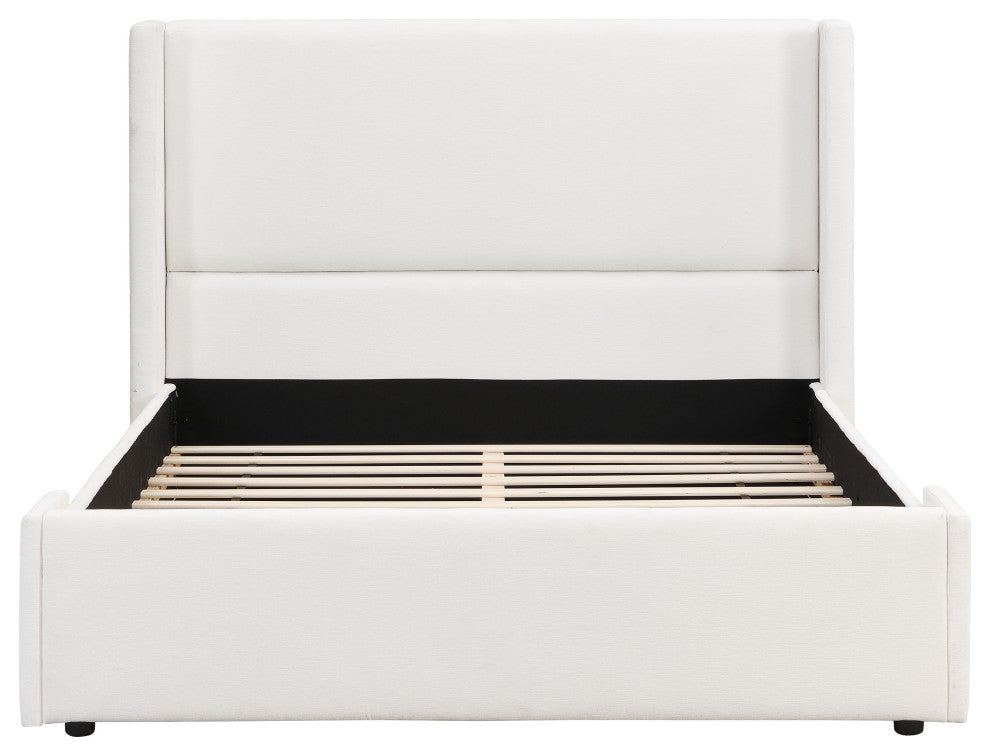 GDF Studio White Fabric Upholstered Wingback Platform Bed