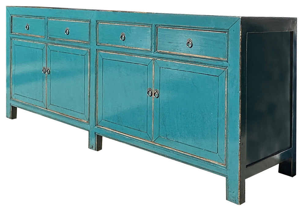 Oriental Distressed Teal Blue Credenza Sideboard Buffet Table Cabinet Hws4408