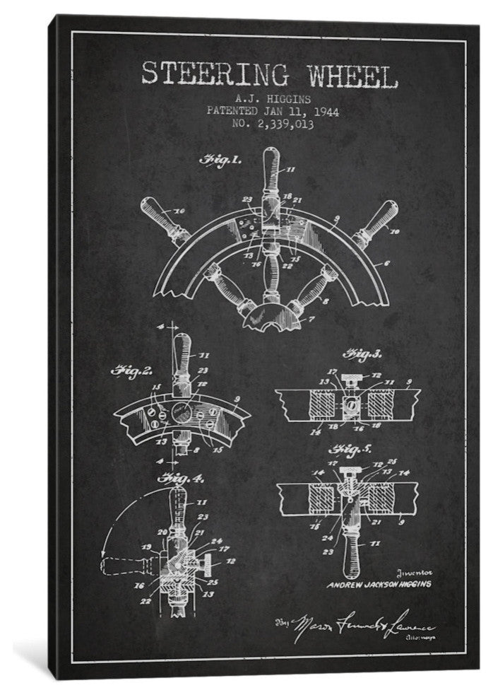 "Steering Wheel Charcoal Patent Blueprint" by Aged Pixel, 26x18x1.5