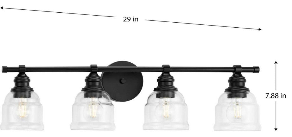 Ambrose Collection 29" 4-Light Matte Black Clear Glass Bath Vanity Light