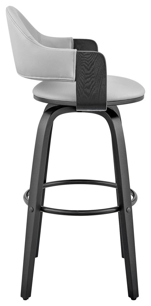 30" Rich Gray Faux Leather Walnut Wood Bar Stool