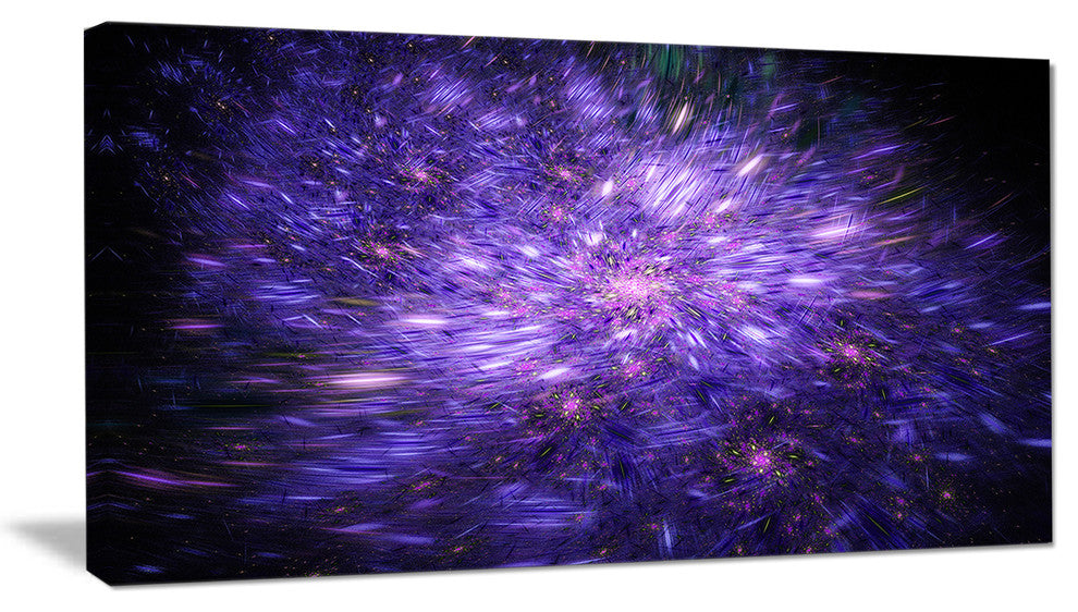 Purple Fireworks on Black, Abstract Art on Canvas, 40x20