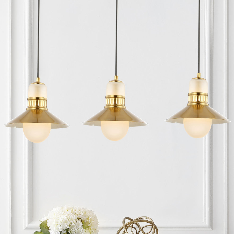 Colin 3-Light 35" Adjustable Triple LED Pendant, Brass Gold by JONATHAN Y