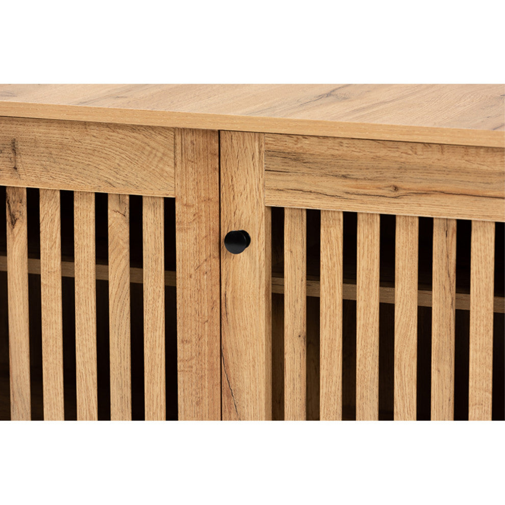 Fernanda Modern and Contemporary Oak Brown Finished Wood 3-Door Shoe Cabinet