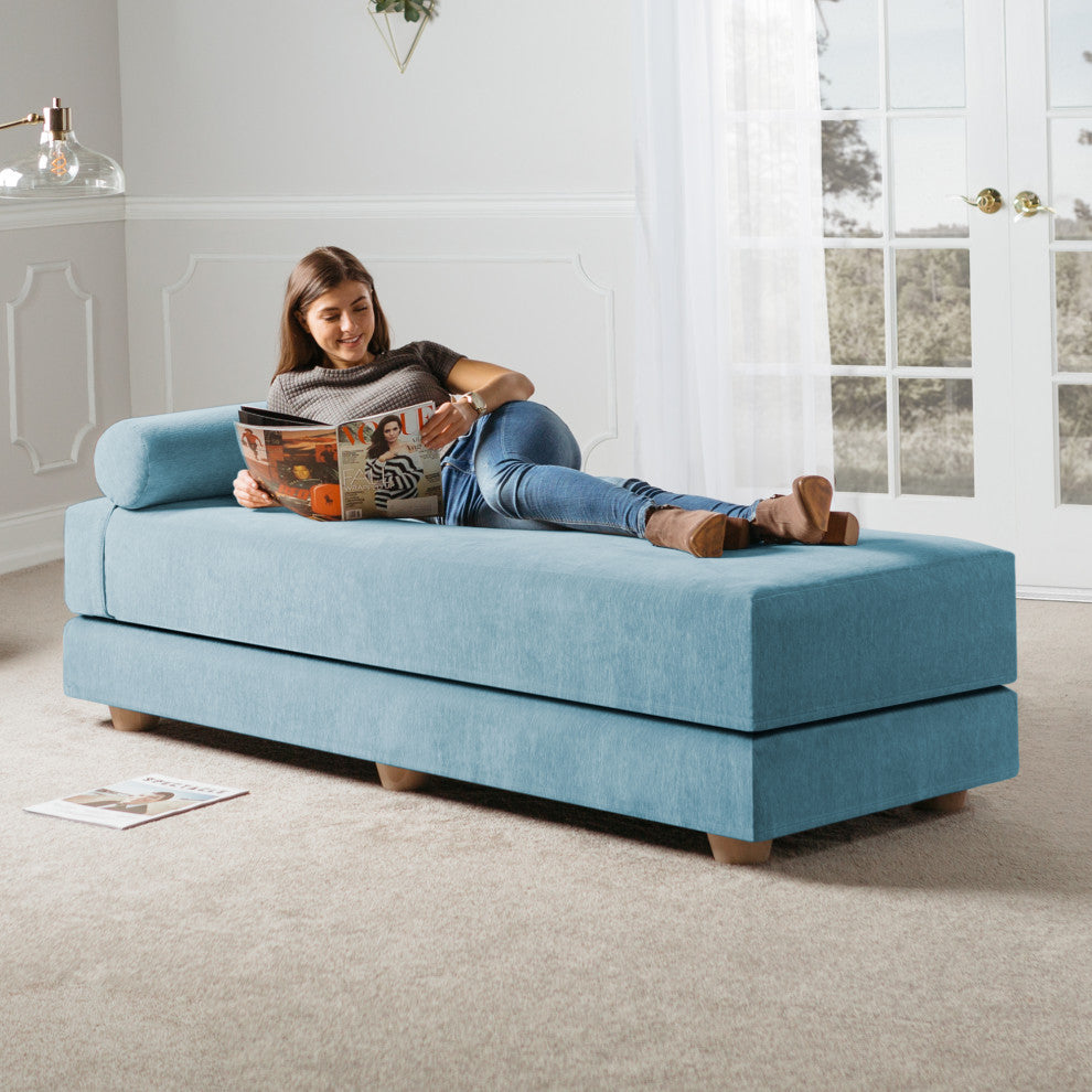Alon Daybed Queen Size Convertible Sleeper, Turquoise Chenille