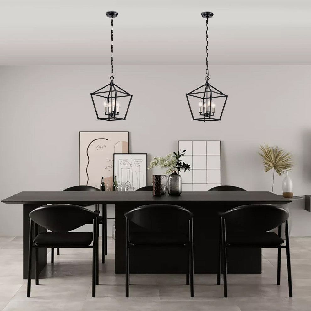 4-Light Matte Black Lantern Pendant Chandelier 12in. With Nickle or Black Sleeve