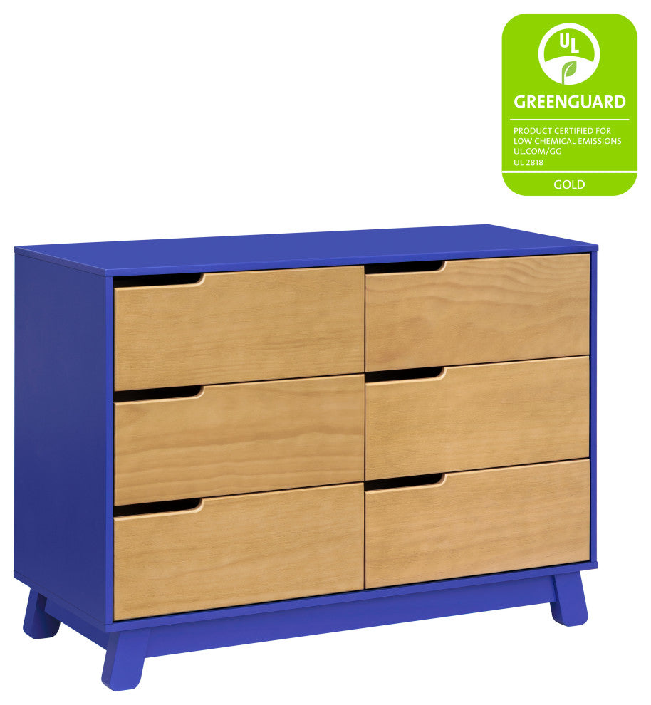 Hudson 6-Drawer Assembled Double Dresser, Cobalt and Honey