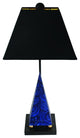 Elegant Lapis Pyramid Blue Granite Table Lamp, Modern Black Shade