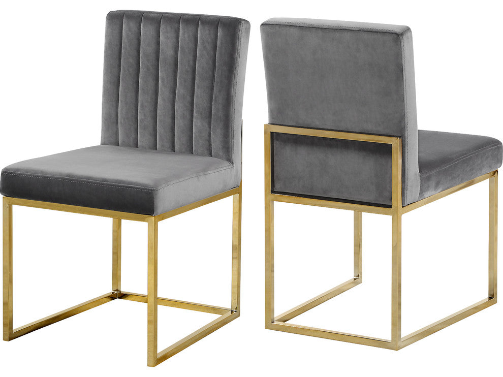 Giselle Velvet Dining Chairs, Set of 2, Gray, Gold Base