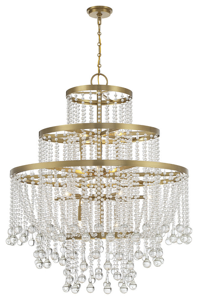 Luna 15-Light Chandelier, Warm Brass or Matte Black, Warm Brass