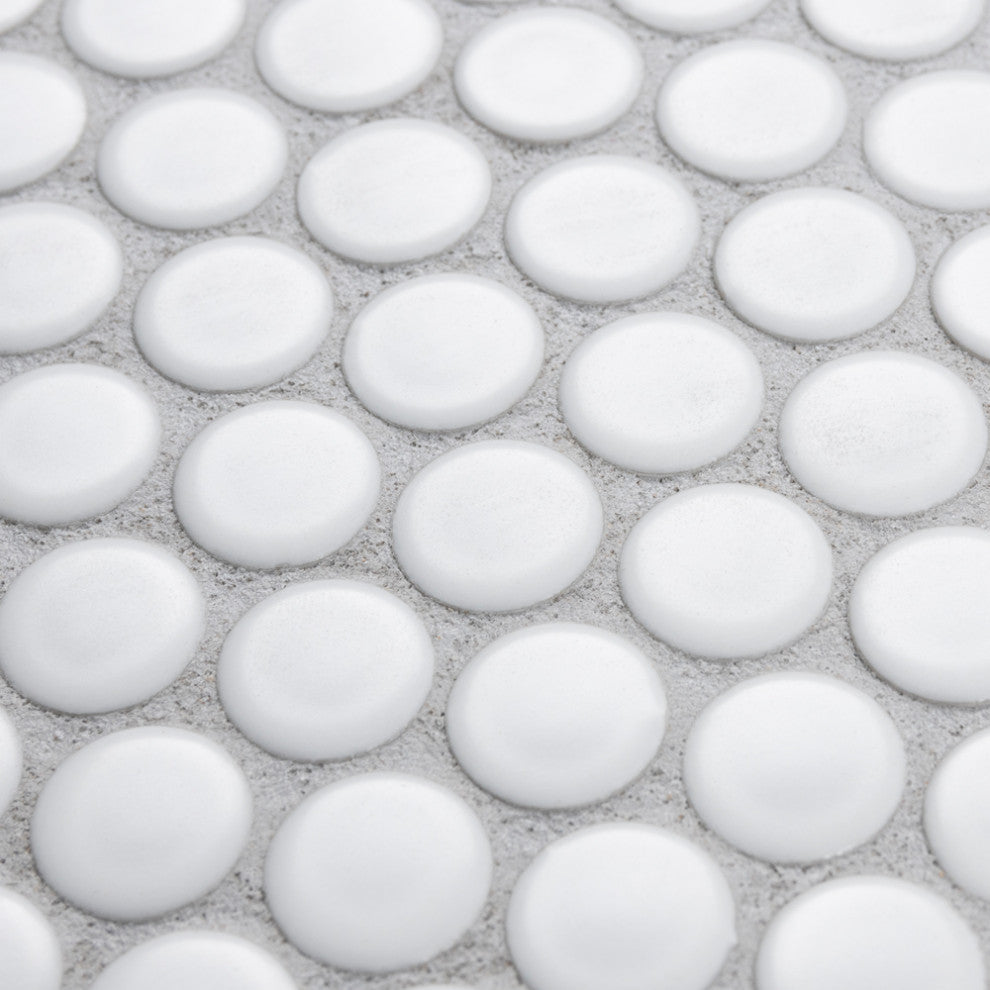 Metro Penny Round Porcelain Mosaic Floor and Wall Tile, Matte White