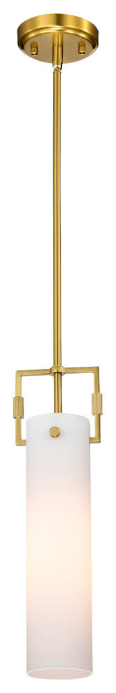 1-Light Gold Mini Pendant With White Cylindrical Glass Shade