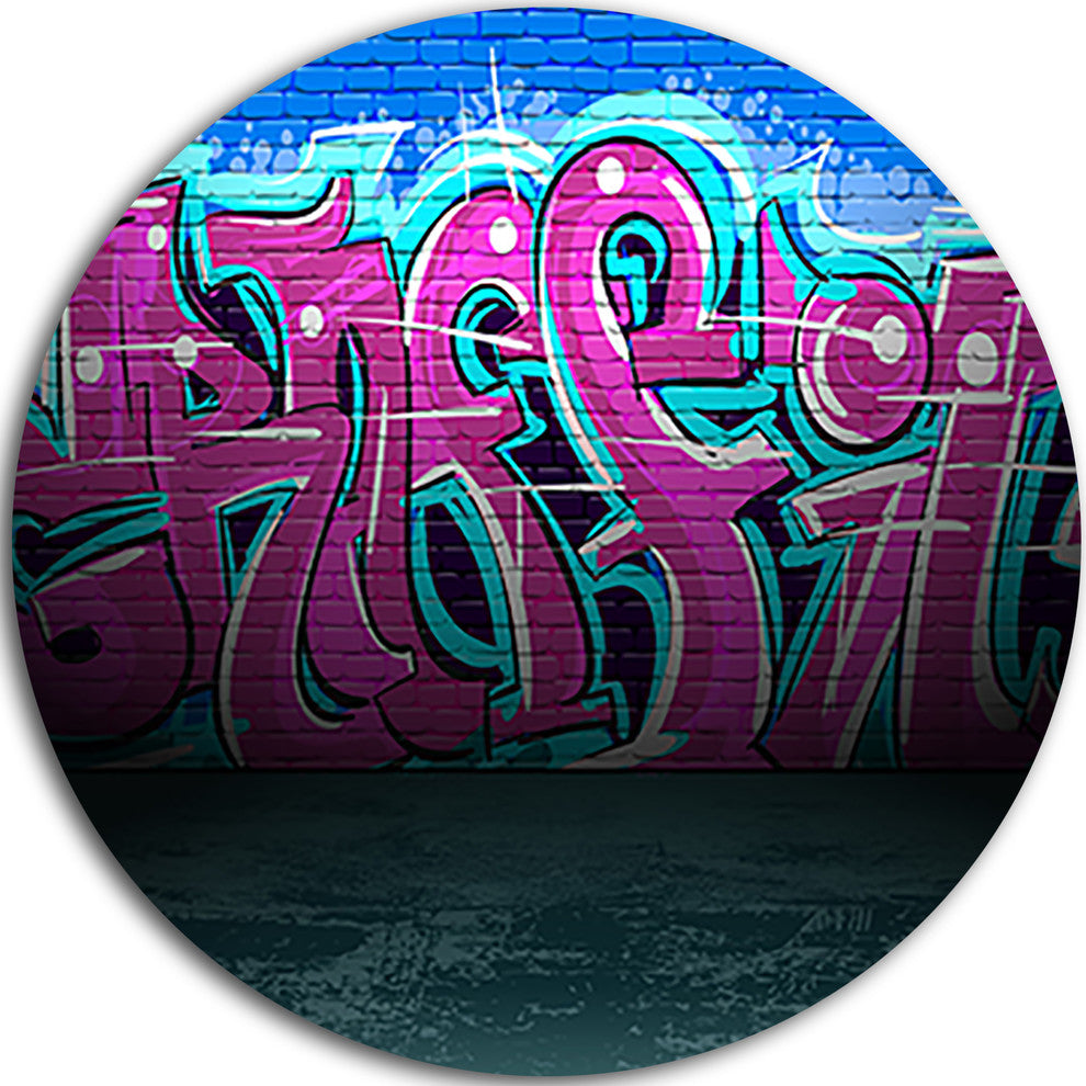 Purple Graffiti Wall, Street Art Round Wall Art, 23"