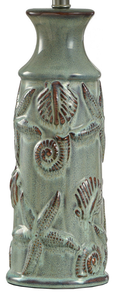 Nautical ceramic table lamp, blue bay finish natural linen shade